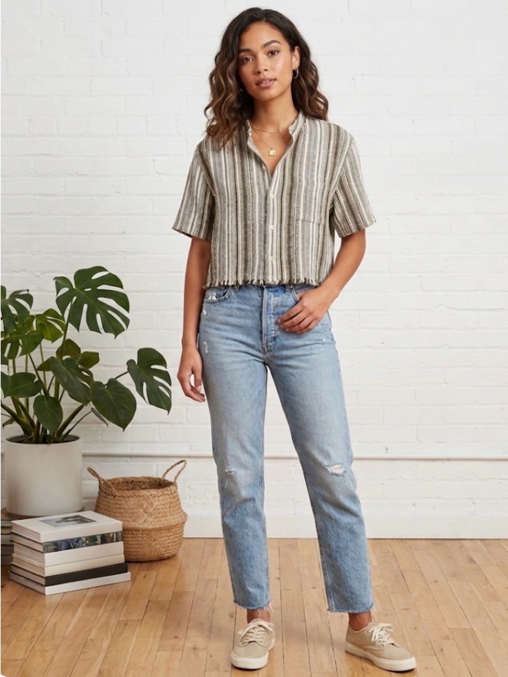 The Normal Brand Top Blouse Striped Button-Up Size M
